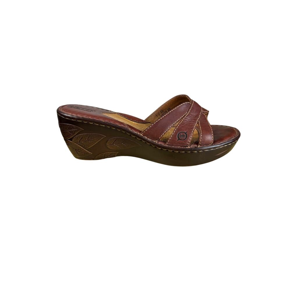 Born Brown Leather Wedge Slide Sandals Women's Size 7 Comfort Casual